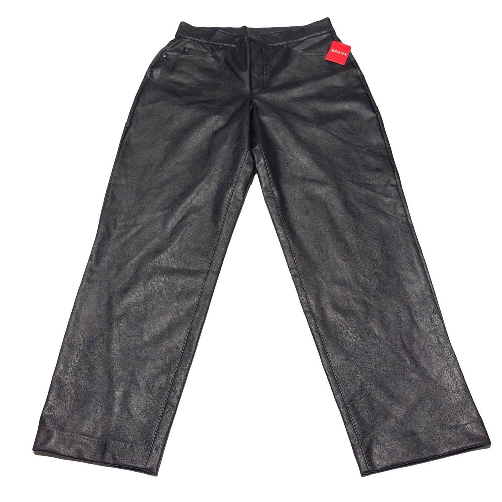 SPANX Slim Straight Pants Luxe Black Size M Faux Leather Pull On 20528R NWT